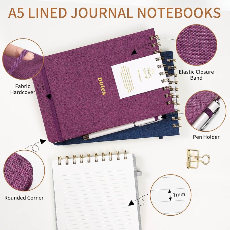 TSFPapier A5 Top Spiral Notebook – Hardcover Journal 160 Pages 100 GSM Thick Paper With Elastic Band & Pen Holder Steno Pads College Ruled Writing Notebooks for Work School Travel Pink - Image 3